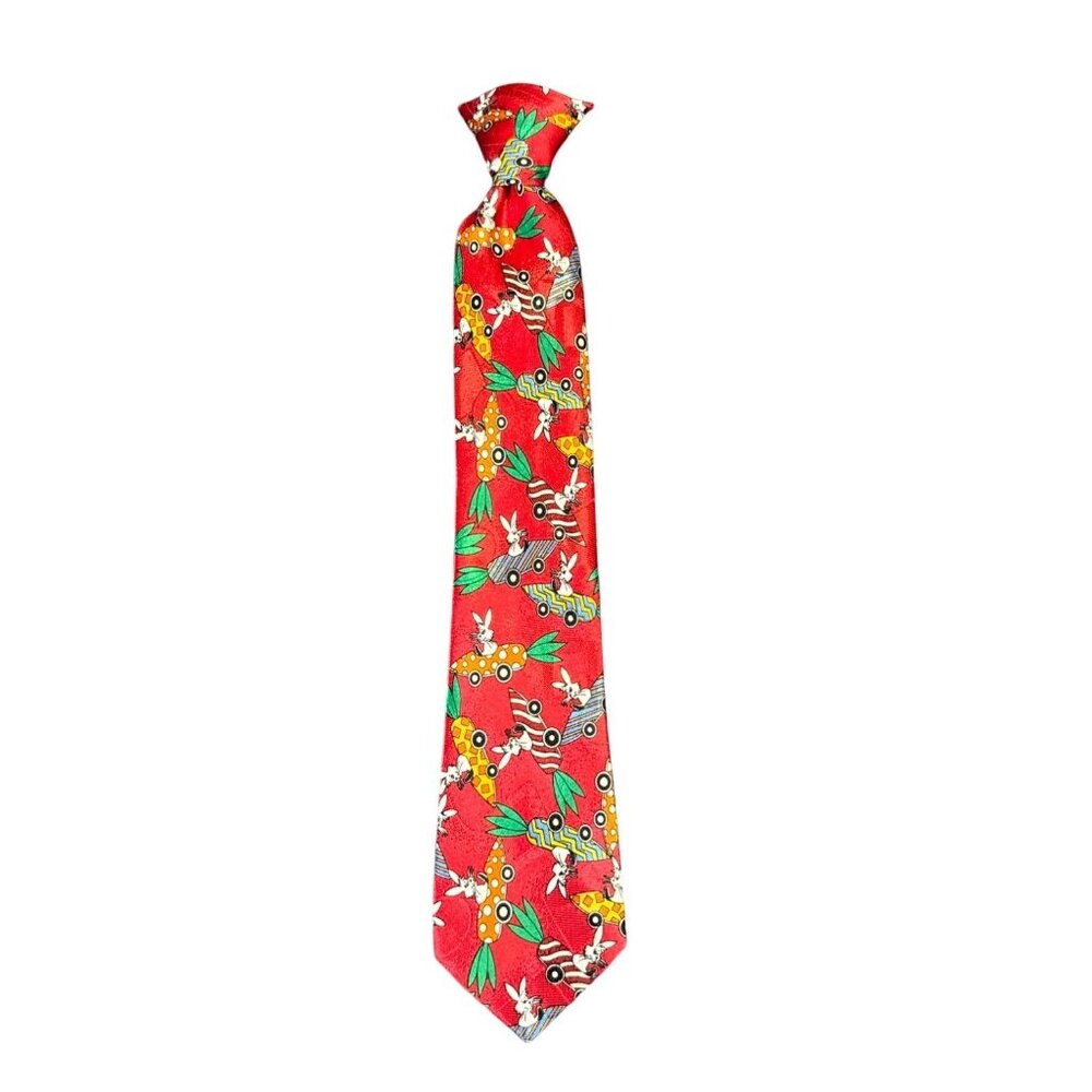 Vintage Boys Red Novelty Clip-On Tie Easter Bunny Race Car Pattern By Club Room